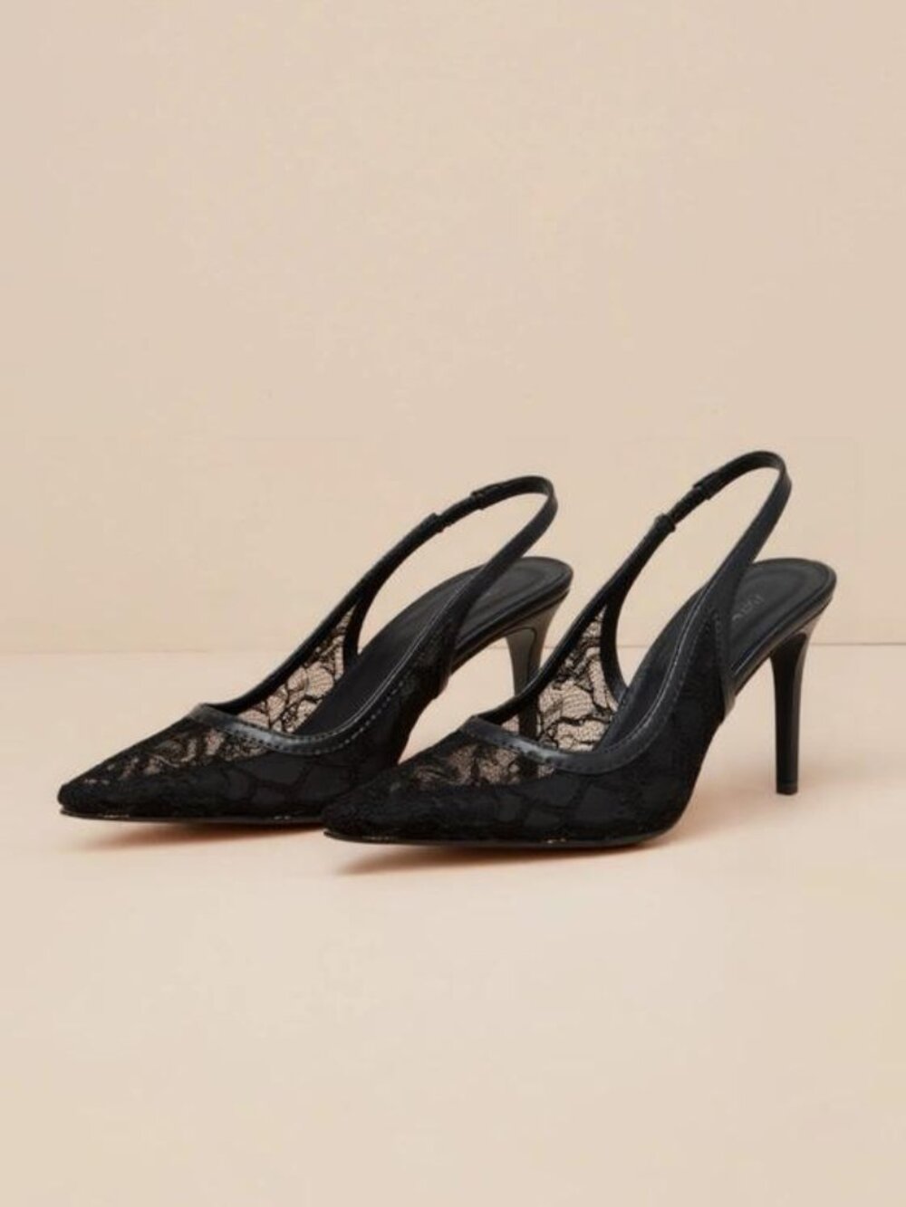Women’s Lace Slingback Stiletto Pumps – Pointed Toe Mesh Dress Heels for Evening